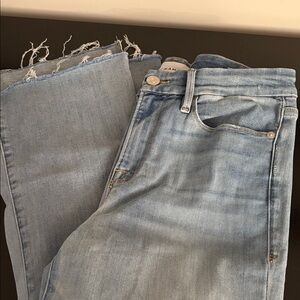 Frame Le Crop Mini Boot frayed mid-rise bootcut jeans, Grenoble color, size 28